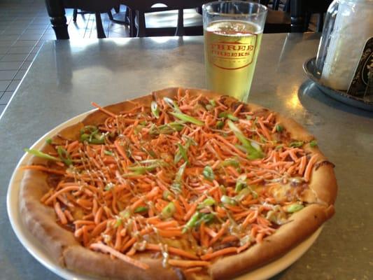 Thai Chicken pizza and Rhubarbarian cider