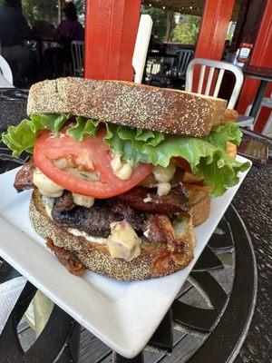 Nasty Irishman Burger with onion rings