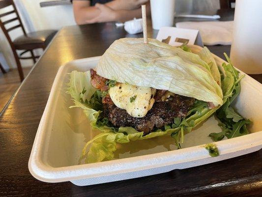 Tuscan burger on a lettuce wrap