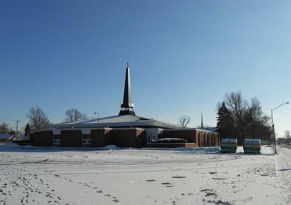 On Hohman & Vine, this is the first church you see heading South from 165th. Beautiful in the snow.