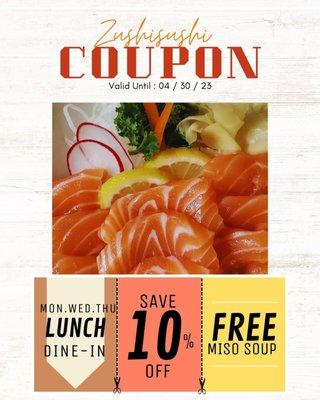 Lunch open special dine-in 10% OFF