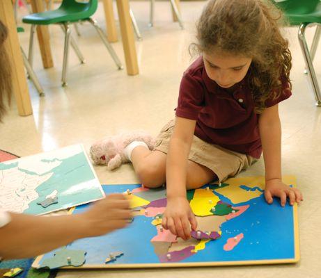 Once a student masters a lesson, he/she is then introduced to the next lesson. Here this student is working on the country of Africa.