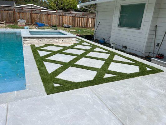 Artificial grass in between concrete