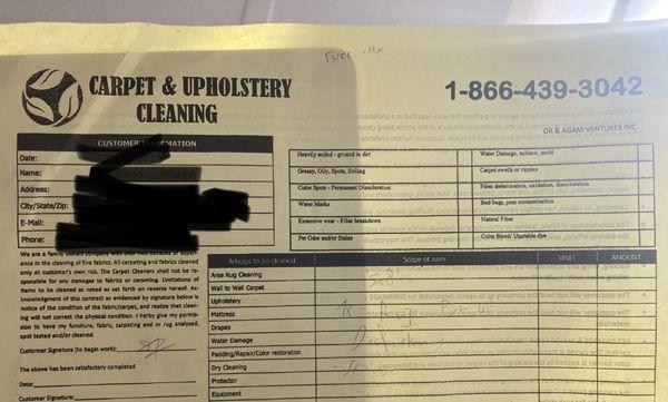 This is a generic receipt form with no "Dupont Circle Carpet Cleaning" on it anywhere. Subtle but sketchy.