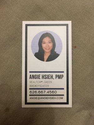 This is Angie's business card and contact details .