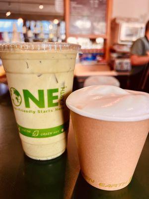 Iced matcha latte and cappuccino