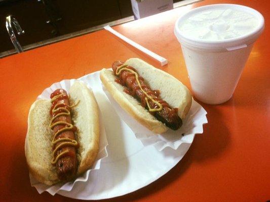 Two hotdogs and small soda-$4.75