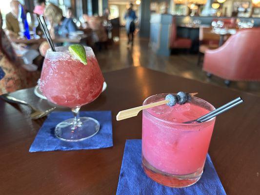 Derby cocktail (back) and blueberry mule mocktail (front)