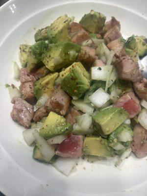 Seared Ahi with avocado, onion, and lime