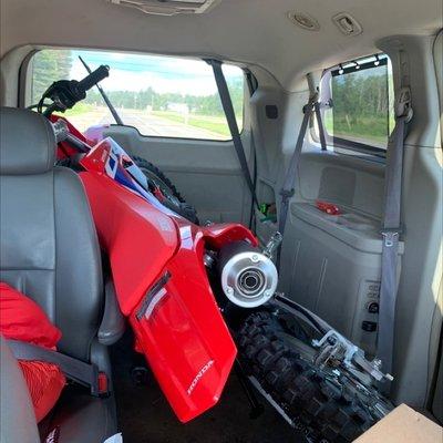 My Crf250f that staff helped put into a minivan.