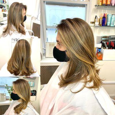 Adding a burst of highlights to winter long soft layers.