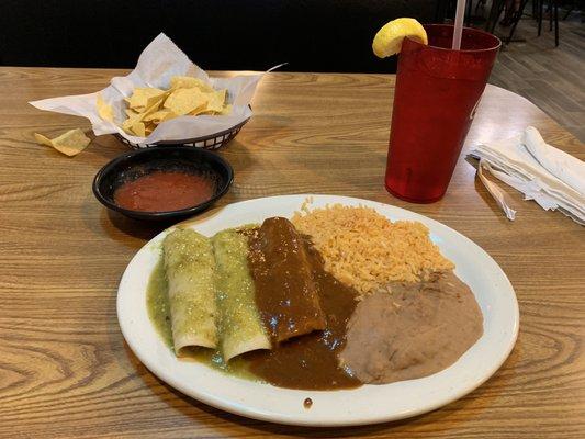 Beef and chicken enchiladas