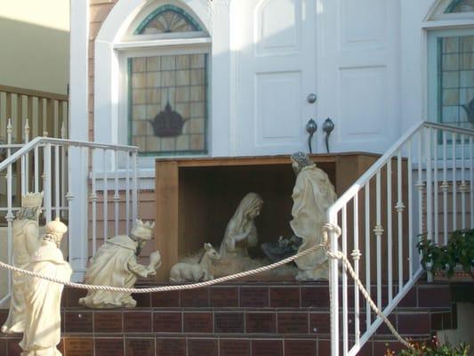 Note the creche that is displayed on the Chapel steps during the holidays.