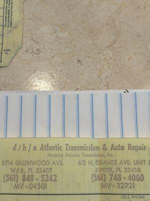 Atlantic Transmission Receipt Phone and address