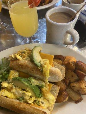 Scramble, mimosa, coffee