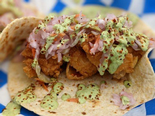 Crispy pink key west shrimp tacos, so good!!