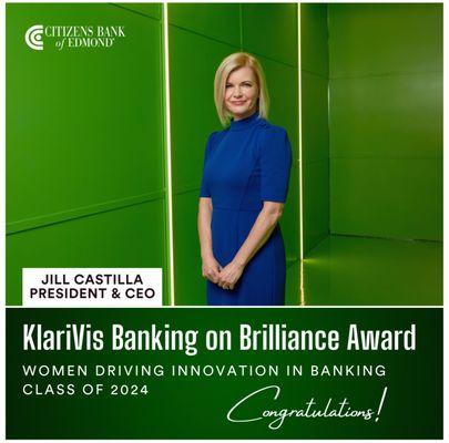 Jill Castilla has been selected by an esteemed panel of judges to be recognized for this year's Banking on Brilliance Class of 2024.