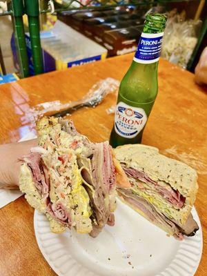 Mile High Club: Pastrami, Roast Beef, Corned Beef & Swiss in Rye Bread