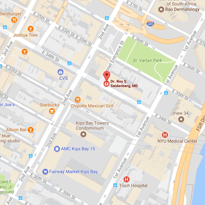 Dr. Roy Seidenberg is located at 317 East 34th Street (between 1st & 2nd Avenues) in the Murray Hill neighborhood of New York City