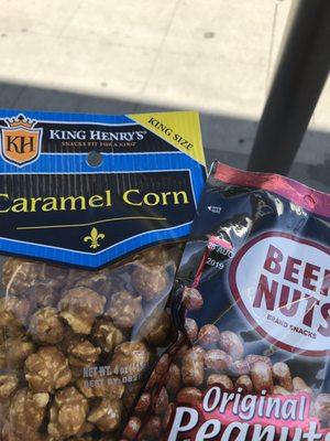 Decisions.. decisions.. which to eat first-beernuts or caramel corn?