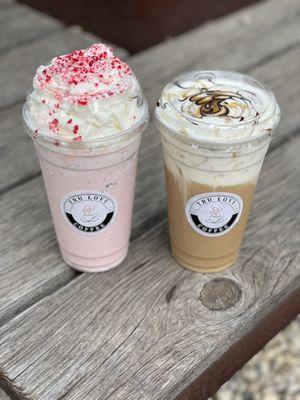 Jingle Bell Rock and Gingerbread Cookie Latte with marshmallow cold foam