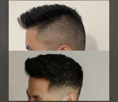 My hair cut and style for reference on bottom. What I received on top.