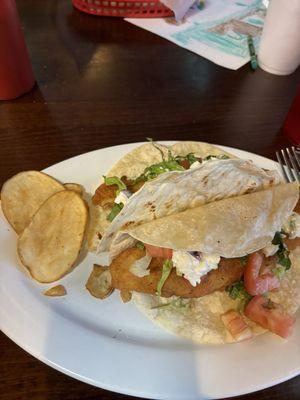 Fish tacos with homemade chips