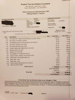 Invoice from Empire tire