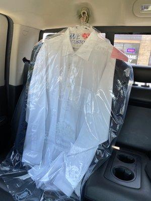 Shirt perfectly pressed and suits cleaned