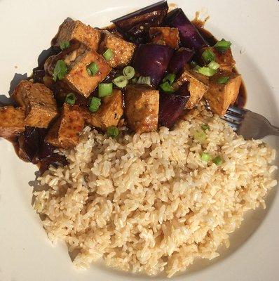 Tofu and Eggplant with Brown Rice -- Excellent!