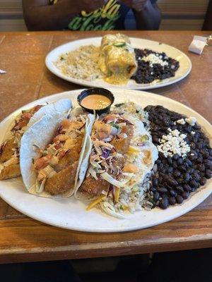 Fish tacos and a chimichanga w/black beans and cilantro lime rice!