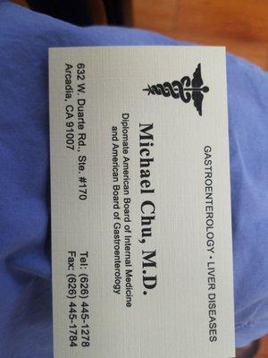 A business card,  my abdomen specialist....