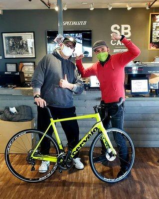 Me getting a great deal on this Cervelo with the owner Nelson.