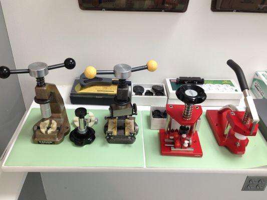 These are tools for opening and closing watch cases in our repair shop.