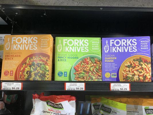 First time I've seen these Forks Over Knives frozen meals:  Fire-Roasted Enchilada Stack, Sesame Ginger Veggies & Rice, Tuscan Garden Penne