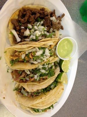 Beef, chicken, pork/pork skin, pork, pork skin tacos