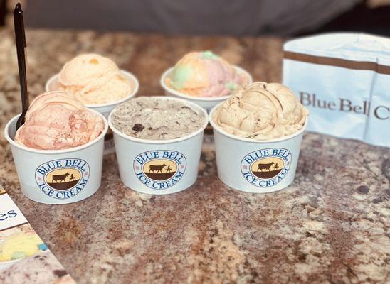 Strawberry Cheesecake, Cookies 'n Cream, Sherbert, Peaches and Cream, brownie caramel