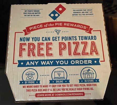 Dinner is in this box! Details on how you can get points toward free pizza