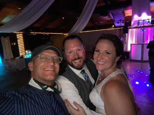 Brent (DJ), Chris (groom), and Abbey (bride)