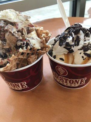 Birthday Cake Remix in a waffle bowl and a Hot for Cookie with Caramel