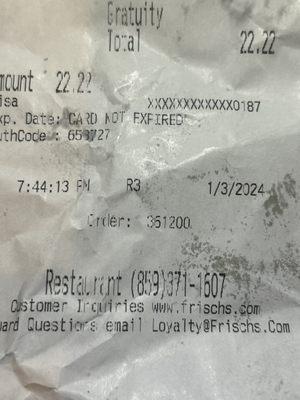 Receipt from visit