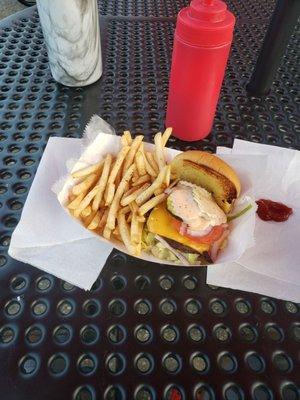 Burger and fries.