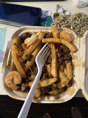 Shrimp and steak honey garlic fries