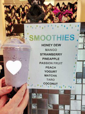 Now serving smoothies. Tried both honeydew & taro ... yummy yummy refreshing.