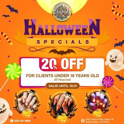 HALLOWEEN SPECIAL! 

 Get ready to celebrate Halloween with an amazing offer at Top Nails!