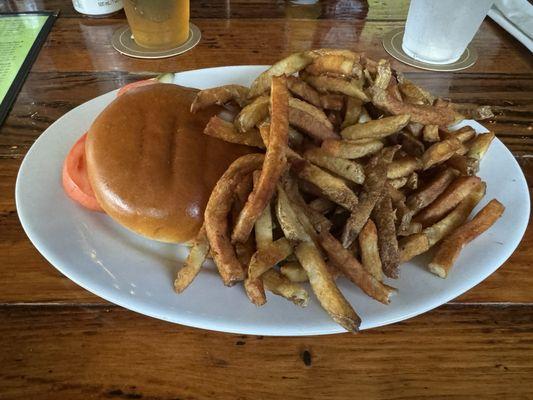 Grilled chicken sandwich. Trust me, it's there...buried beneath a mound of fresh cut fries