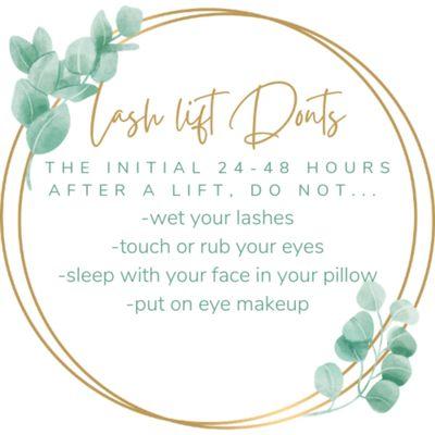 Lash lift don'ts for after care