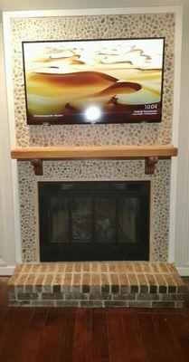 70" 4K Ultra Smart HDTV Installation over a beautiful stone fireplace...great job guys!!