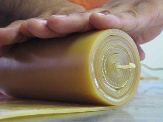 Hand Rolled Beeswax Pillar in Dark Natural Beeswax