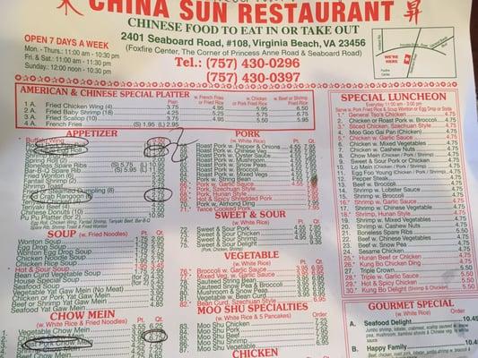 Good Chinese food, good prices. We will be back!